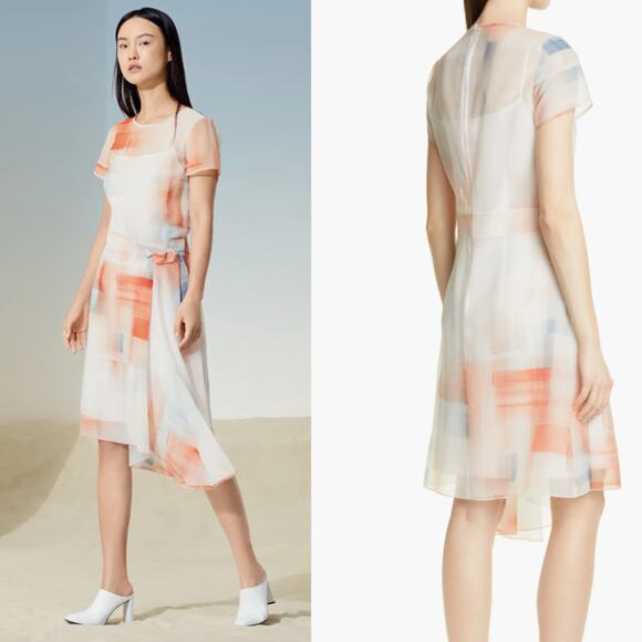 Hugo Boss Asymmetrical Difuna Silk Blend Collage Print Cocktail Dress Size‎ 12 - Picture 1 of 8